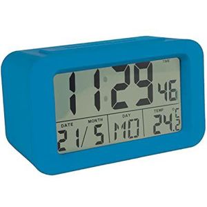 Fisura - Digitale led-klok met datum- en temperatuurweergave, 2 wekkers, snooze-knop, 2 AAA-batterijen, ABS-rubber, afmetingen: 12 x 5,5 x 7 (Blauw)