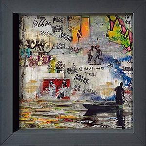 Ingelijste briefkaart - MAILO/M-L VAREILLES - 'Impressions urbaines: pêcheur de graffit'' - 16 x 16 cm - antracietkleurige lijst