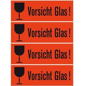 HERMA 6750 etiket „Voorzichtig Glas” (118 x 39 mm, 250 vellen, papier) zelfklevend, permanente klevende waarschuwings etiketten, 1.000 cadeaustickers, neon rood