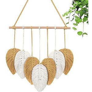 Weldomcor Gevederde Macrame Wandtapijt Boheemse Chique Stijl Handgemaakt Geweven Bladeren Voor Slaapkamer Decoratie Woonkamer Appartement Veranda (Geel)