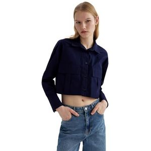 DeFacto Damesshirt - lange mouwen longshirt - comfortabele tops voor dames casual shirt met lange mouwen, Donkerblauw, XL