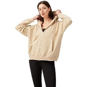 LOS OJOS Hoodie dames - capuchontrui met ritssluiting - lange mouwen sweatshirts in oversized - sweatjack dames, beige, XL/XXL
