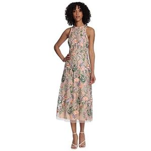 Maggy London Vrouwen Bloemen Geborduurde Halter Midi-jurk met rug V-hals, rood/roze, 20, Rood/Roze, 44