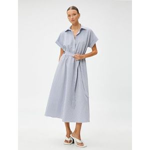 Koton Midi-shirt voor dames, met tailleband, korte mouwen, Blue Stripe (6s0), 34