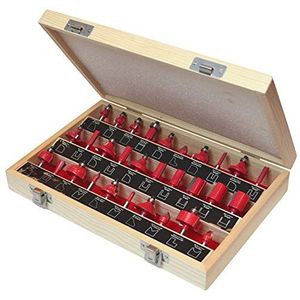 Faithfull FAIRBS30 1/4 Inch TC Router Bit Set van 30 met Opbergkoffer Shank, Rood/Zilver
