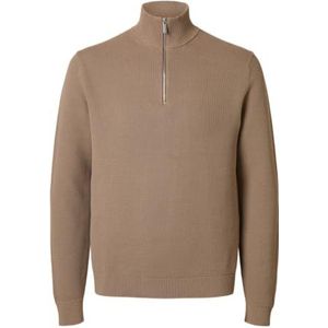 SELECTED FEMME Slhdane Ls Knit Structure Half Zip Noos, grijsbeige, XL