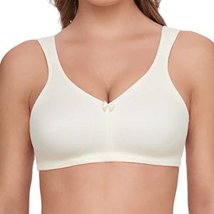 SUSA Beha zonder beugel dames beha met dubbele, gevormde cups & extra vormgevende steunstukken, beugelloze beha met brede bandjes, ivoor (champagne micro 102), 90G