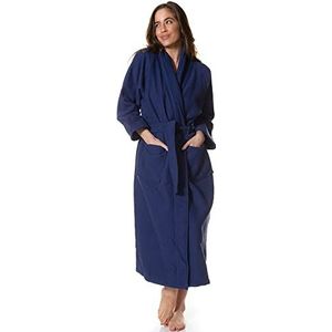 Superior 100% katoenen wafelgewaad met Terrycloth voering en sjaalkraag, oversized unisex hotel & spa badjassen voor dames en heren - medium, marineblauw