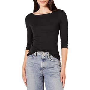 Amazon Essentials Women's T-shirt met lange mouwen en ronde hals in klassieke pasvorm (verkrijgbaar in grote maten), Zwart, XL