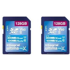 Integral 128GB 2-Pack UHS-II SD-kaart V60 Tot 300 MBs Lezen en 100 MBs Schrijfsnelheid 1733X SDXC Professionele Hoge Snelheid Geheugenkaart