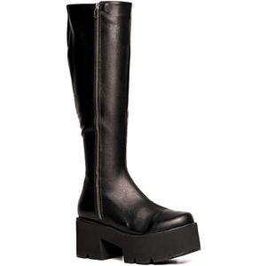 LAMODA - Devious Chunky Platform Knee High Boots, EU 36, Black PU, 36 EU