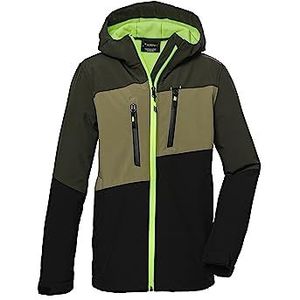 killtec Jongens Softshell jack met capuchon/outdoorjack is waterafstotend KOW 158 BYS SFTSHLL JCKT, dark olive, 152, 40914-000