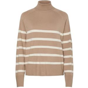 PIECES Dames Pcsia Ls Rollneck Knit Noos Bc gebreide trui, Silver Mink/Stripes: wit, XS