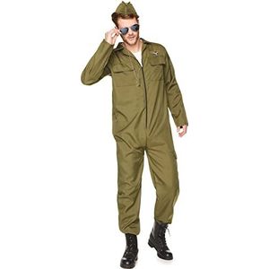 Karnival Costumes 82043 Fighter Pilot kostuum, heren, groen, extra groot