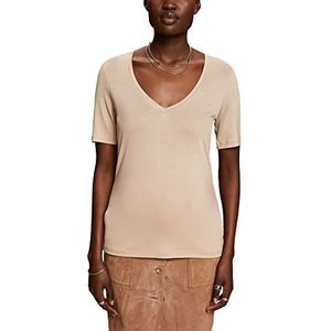 Esprit Collection T-shirt met V-hals, Tencel™, taupe (light taupe), XS