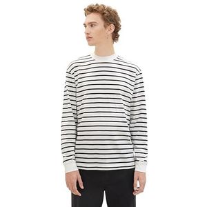 TOM TAILOR Denim T-shirt met lange mouwen voor heren, 34130 - Wit Zwart Yd Stripe, XL