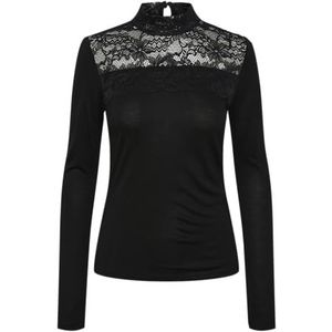 PIECES Pcmolly Ls High Neck Lace Top Bc, zwart, S