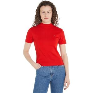 Tommy Hilfiger Vrouwen Nieuwe Cody Slim Crop Mock-nk S/S Gebreide Tops, Rood, XL