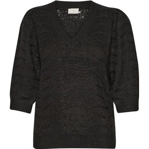 Kaffe Gebreide trui voor dames, korte V-hals, balloonmouwen, sweater, zwart