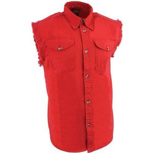 Milwaukee Leather DM4007 Rood lichtgewicht denim overhemd voor heren met gerafelde afgesneden mouwen - L