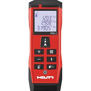 Hilti 2212517 Laserafstandsmeter PD-I (tot 100 m, compact, intelligente functies, bluetooth-connectiviteit, voor eenmalige en continue meting, ook binnenshuis, met rekenmachine en geheugen)