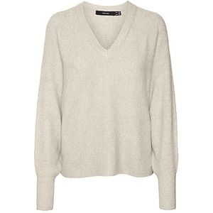 VERO MODA VMEMERALD LEFILE LS V-Neck Pull. Low, Birch/Detail:w. Melange, S