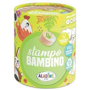 Aladine - Stempel voor kinderen Stampo Bambino – set van 8 stempels van duurzaam hout, FSC label + stempelkussen zwart – creatieve vrije tijd vanaf 3 jaar – thema boerderij
