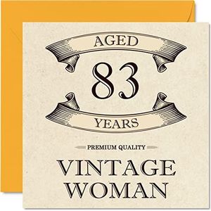 Vintage 83e verjaardagskaarten voor vrouwen - leeftijd 83 jaar - leuke verjaardagskaart voor mama zus vrouw oma oppas oma tante, 145 mm x 145 mm dames wenskaarten, 83e verjaardagskaart
