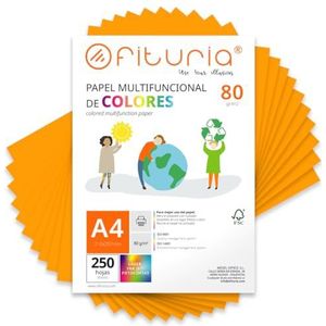 Kleurpapier, verpakking met 250 vellen A4, 80 g, kleurrijk papier voor knutselwerk, printer, scrapbooking, ideaal voor Origami, Papyroflexia, kantoor en school (lichtoranje, 250 uur)