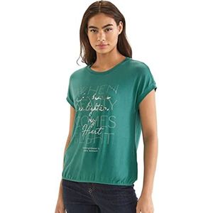 Street One T-shirt voor dames met glitterwoorden, lagunegroen, 38