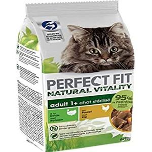 PERFECT FIT Natural Vitality – 72 vershoudzakjes à 50 g (12 verpakkingen met elk 6 zakken) – voor volwassen katten, gesteriliseerd met kip en kalkoen – natvoer van natuurlijke ingrediënten