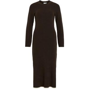 VILA - VIKerry - Gebreide Jurk - Donkerbruin/Wit - 7/8 Lengte - Lange Mouw