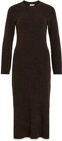 VILA - VIKerry - Gebreide Jurk - Donkerbruin/Wit - 7/8 Lengte - Lange Mouw