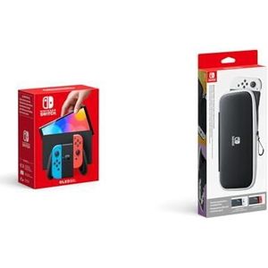 Nintendo Switch Console (OLED Model) - Blauw/Rood & Nintendo Draagtas en schermbeschermer voor schakelaars