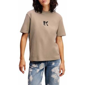 Karl Lagerfeld Jeans, Dames, Regular Korte Mouw KLogo Tee, Regular Fit, Beige, XS