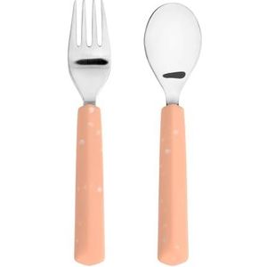 LÄSSIG Kinderbestekset 2 stuks vork, lepel handvat roestvrij staal en siliconen/bestek met siliconen handvat abrikoos