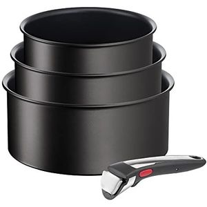 Tefal Ingenio Unlimited On Pannenset, 3-delig, 16/18/20 cm + afneembare handgreep, geschikt voor inductie, antiaanbaklaag, titanium coating, thermo-signaal, PFOA-vrij, vaatwasmachinebestendig en