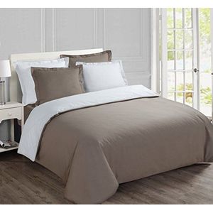 Beddengoedset Vision 100% katoen - 1 dekbedovertrek van 240 x 260 cm + 2 kussenslopen van 65 x 65 cm, taupe en wit