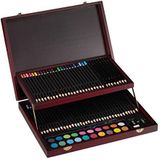 Relaxdays tekenset, 73-delig, set met kleurpotloden, potloden, waterverf, puntenslijper & gum, tekenkoffer, bordeaux