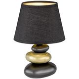 Fischer & Honsel Tafellamp Pibe, decoratieve tafellamp met keramische sokkel in steen-look, 1xE14, keramiek in zwart, goudkleurig en stoffen kap in zwart, hoogte: 17cm, zwart-goud/zwart