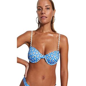 Trendyol Vrouwen breien Bikini Top,Blauw-Veelkleurig,34, Blauw-veelkleurig, 36
