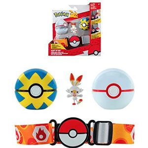 Bandai - Pokémon – riemclip 'N' Go – 1 riem, 1 Quick Ball, 1 Premier Ball en 1 figuur 5 cm Flambino (Scorbunny) – accessoires voor het verkleden als Pokémon-trainer – JW2716