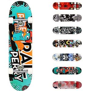 WeSkate 3108-1-us Skateboard voor beginners, 31 x 8 inch, complete cruiser skateboard, 7-laags Canadese esdoorn, double kick deck concave met ABEC-7 kogellagers, belasting 100 kg, blauwgroene kever