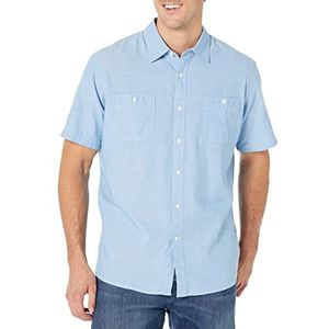 Amazon Essentials Heren Chambray-shirt met korte mouwen, Lichtblauw, 3XL-4XL