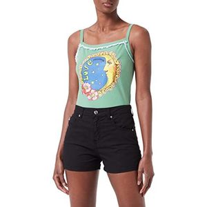 Love Moschino Dames Stretch Ribbed Katoen met Moon Print T-Shirt, groen, 40