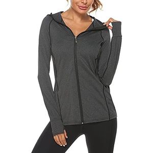 Sykooria Sweatshirt voor dames, met capuchon en ritssluiting, sneldrogend, sportjas met lange mouwen, dun, voor yoga, fitness, joggen en fietsen