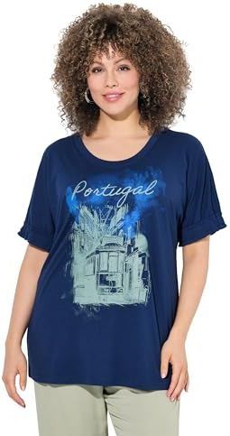 Ulla Popken - Shirt - Blauw - Donkerblauw - Pastelgroen - Kwartmouw