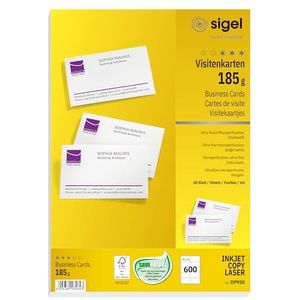 SIGEL DP930 bedrukbare visitekaartjes hoogwit, 600 stuks (60 vellen), 185 g, 85 x 55 mm