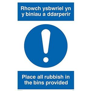Viking Signs MH927-A4P-1M ""Rhowch Ysbwriel Yn Y Biniau A Ddarperir/Plaats Alle Rubbish In De Bins geleverd"" Sign, 1 mm Semi-Rigid Kunststof, 300 mm x 200 mm