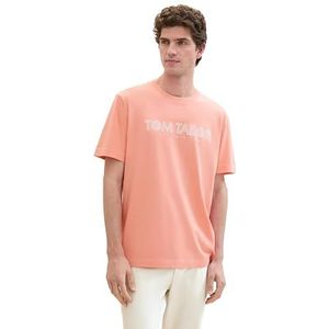 TOM TAILOR Basic T-shirt voor heren met logo-print, 12642 - Hazy Coral Rose, XXL